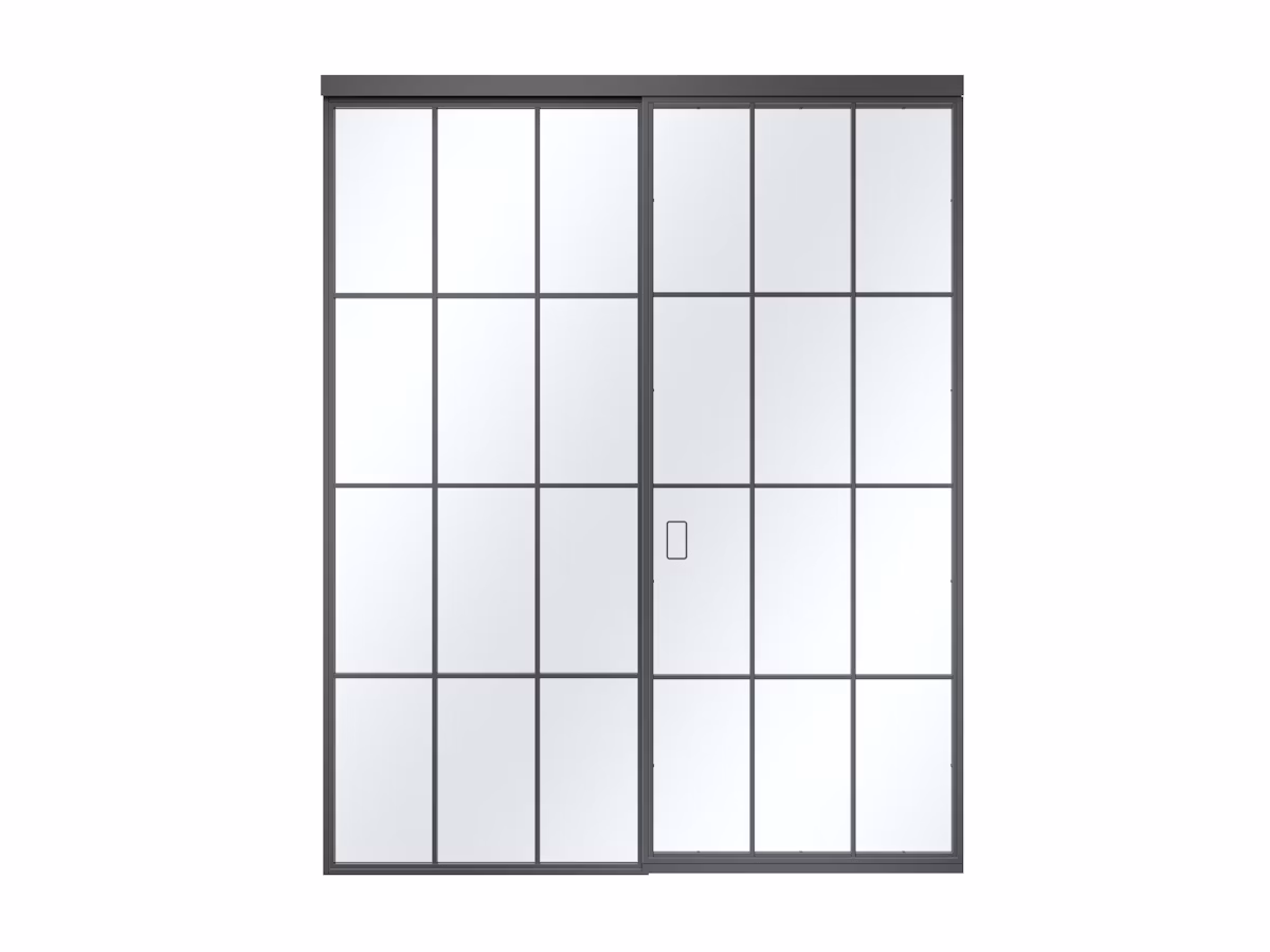 1-wing sliding door with side panel and glass strip suspended